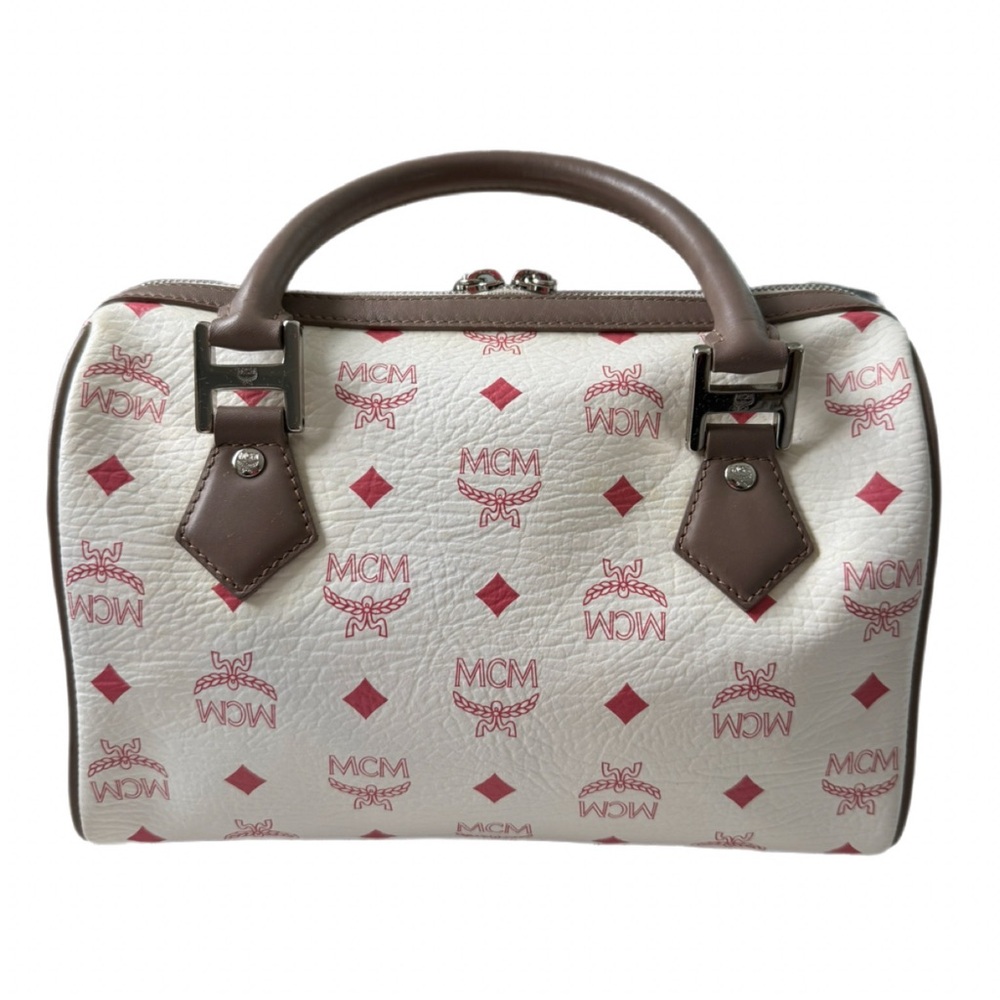 MCM Visetos Striped Munich Lion Boston Satchel White - Picture 2 of 7